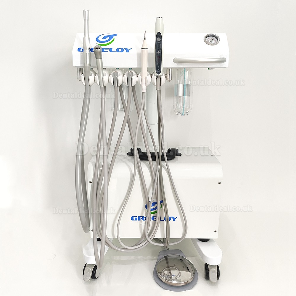 Greeloy Portable Dental Unit Cart GU-P302 with Air Compressor GU-P300+ Curing Light+ Scaler Handpiece